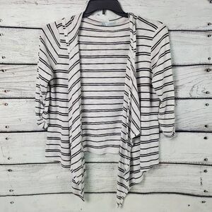 Maurices Women's XL Hooded Open Front Cardigan Black White Stripe Drape Hem Ligh